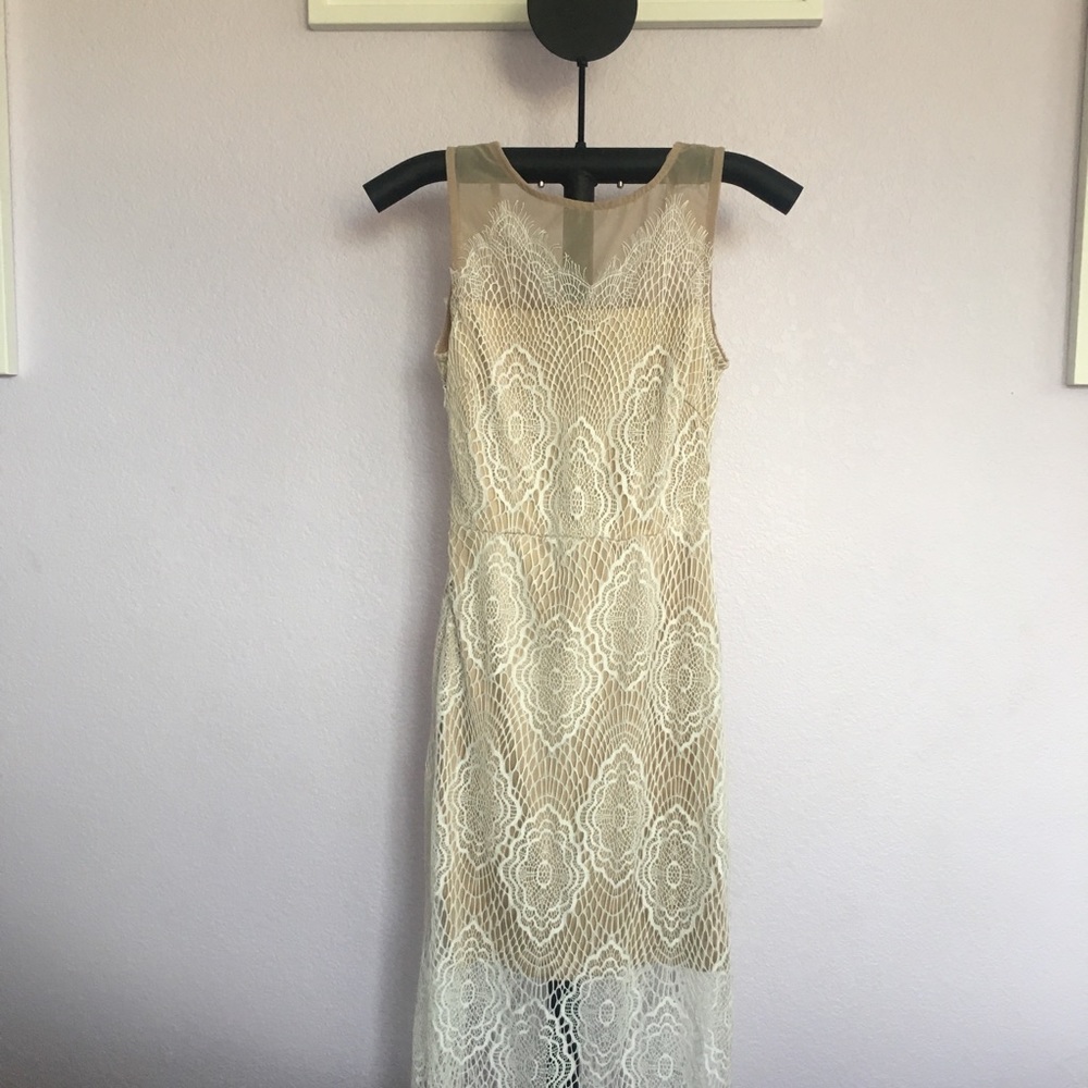 Nude and white lace maxi dress